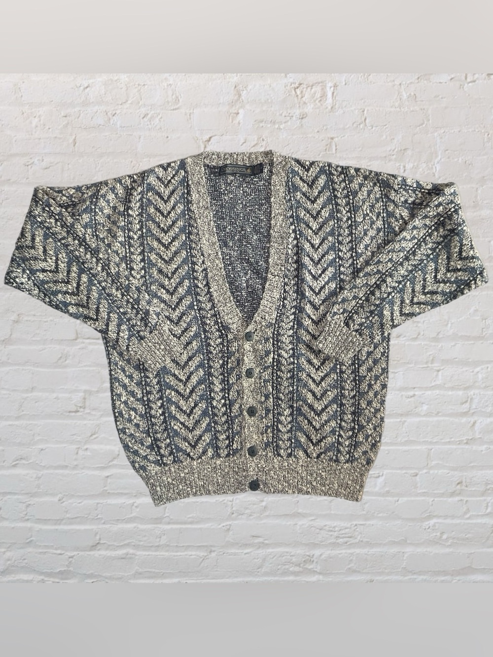 CROSSINGS Blue & Grey Vintage Cotton Knit Long Sleeve Sweater in Men’s Large